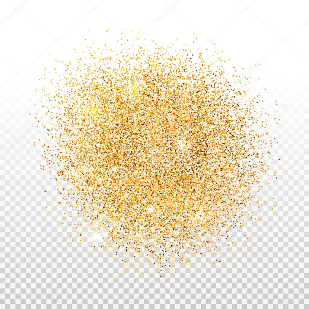 Gold dust on transparent background. Gold glitter background
